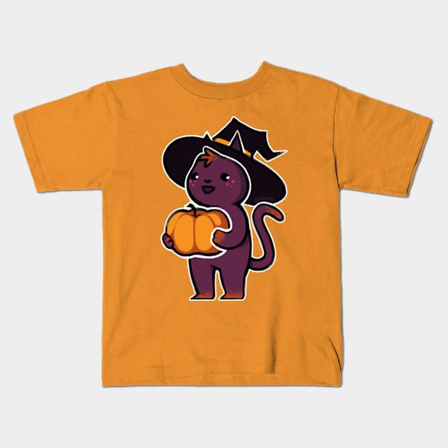 Pumpkin Kitty Kids T-Shirt by ohlain